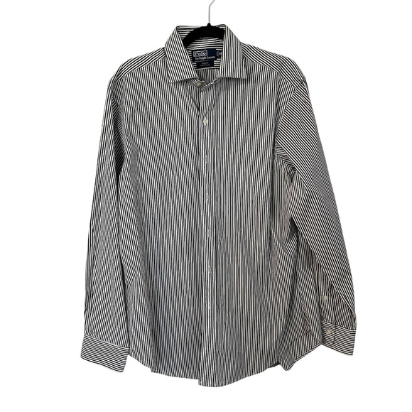 Polo by Ralph Lauren Men’s Regent Classic Fit Brown & White Stripe Sz 16/L GUC - Picture 1 of 8